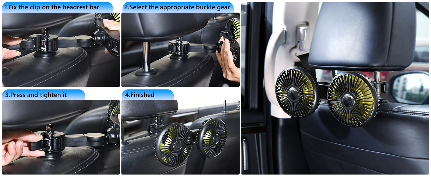 DICMKY Dual Head Car Cooling Fan for Back Seat