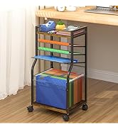 5-Tier Rolling File Cart with Lockable Wheels, Mobile Desk File Organizer Hanging File Folders Pa...