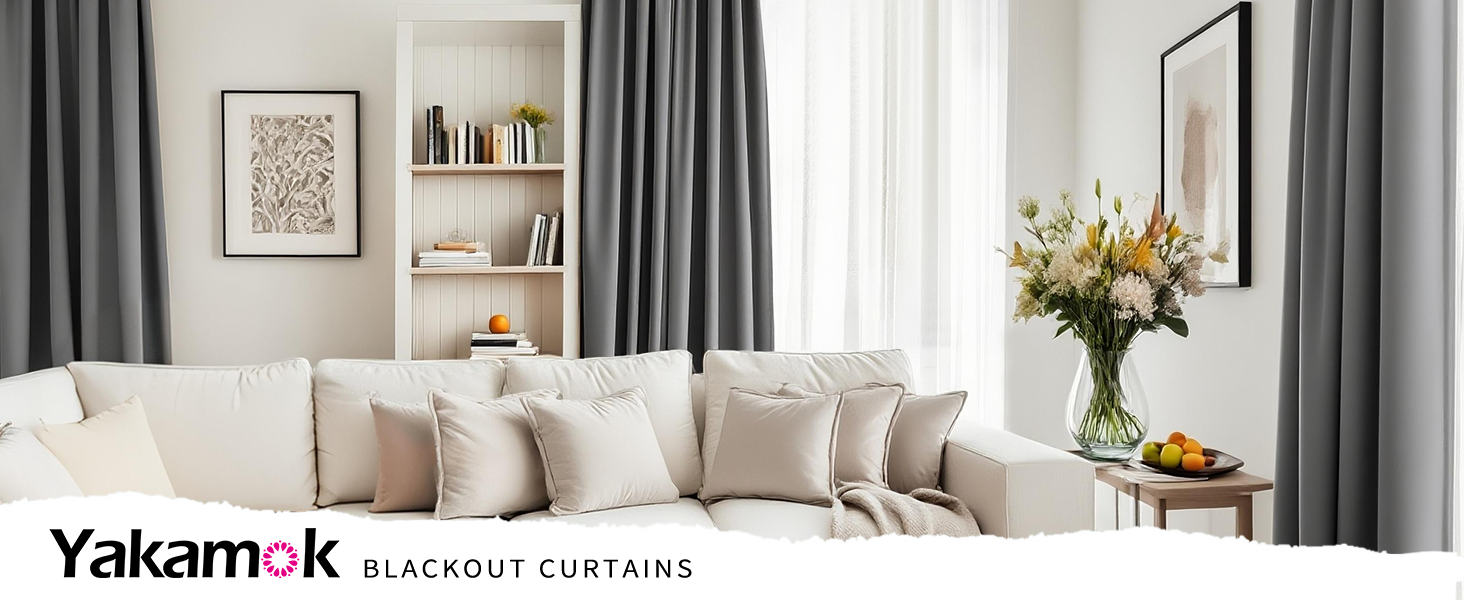 yakamok grey blackout curtains for bedroom