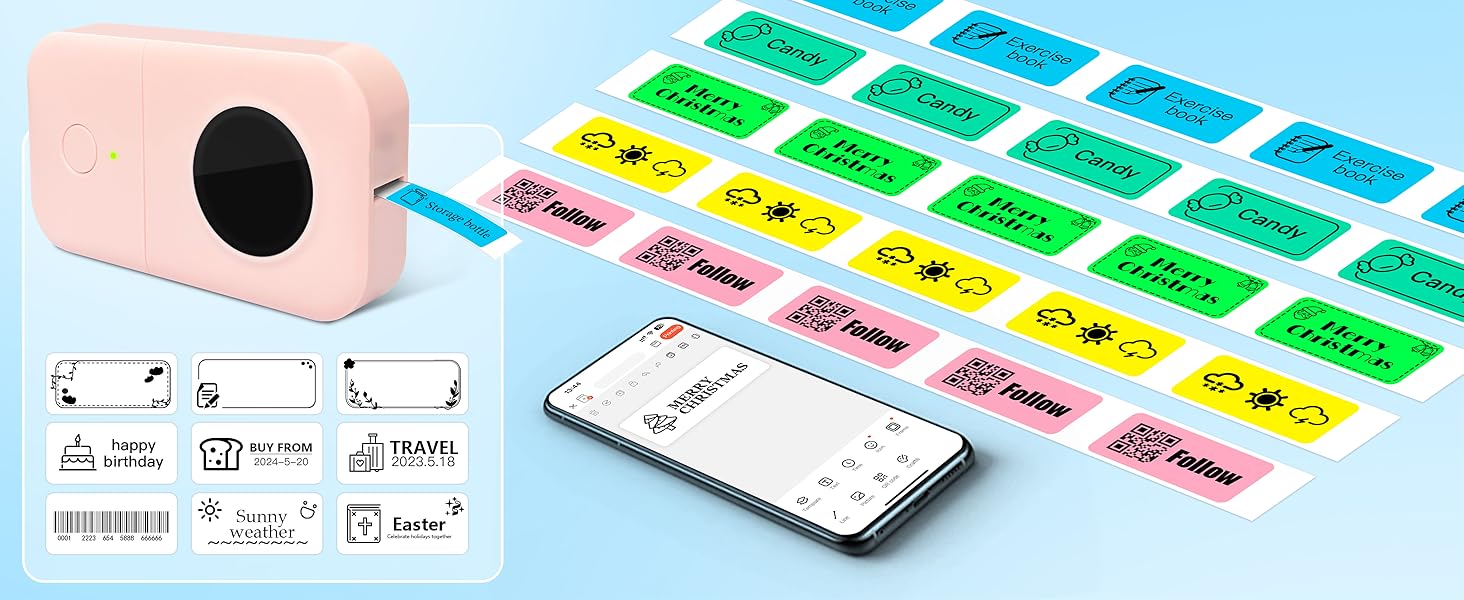 Thermal Continuous Label Maker Tape Label Roll Black on White Sticker Paper for Home Office