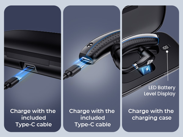 bluetooth cell phone headset with microphone long battery bluetooth earpiece noise cancelling
