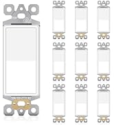 JUNLIT Single Pole Decorator Wall Light Switch, 3 Wire Paddle Rocker Wall Switch, Grounding Screw...