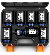 1/2'' Drive Deep Impact Socket Set, 8-Piece SAE Wheel Axle Nut Wrench Large Sockets Standard Adap...