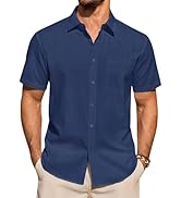 Lusead Linen Shirts for Men Short Sleeve Button Down Casual Shirt Cotton Beach Summer Collared To...