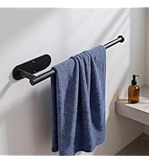 Adjustable Black Towel Bar for Bathroom, 21-38 Inch Stainless Steel Towel Holder with 3M Tape &amp; S...