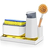 SUBEKYU Dish Soap Pump Dispenser Caddy for Kitchen Sink with Sponge Holder, Dishwashing Liquid In...
