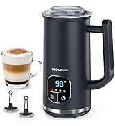 SIMPLETASTE Milk Frother, 4-in-1 Electric Milk Steamer with LED Touch Screen, Automatic Warm and ...