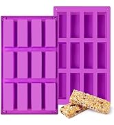 12-Cavity Silicone Granola Bar Molds, 2 Pcs Candy Bar Molds Rectangle Protein Bar Mold for Baking...