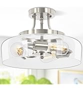 3-Light Semi Flush Mount Light Fixture, Modern Industrial Glass Ceiling Light with E26 Base, Meta...