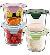 23oz Glass Meal Prep Containers with Lids, Airtight 3-Cup Glass Storage Containers Set, Heat-Resi...