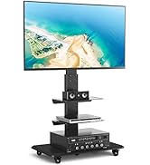 Rfiver Rolling Floor TV Stand with Swivel Mount for 40-75 Inch Flat Screen/Curved TVs, 3-Shelf He...