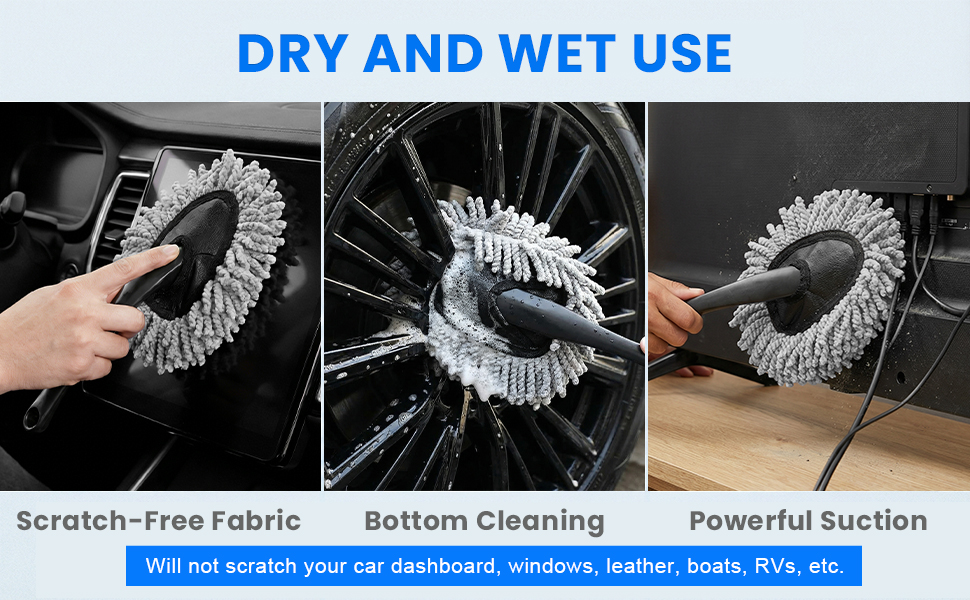 The handle of this dash brush is ergonomically shaped and comfortable to hold