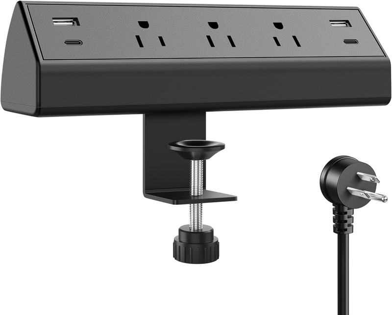 Desk Clamp Power Strip,40W Fast Charging Station,Desktop Mount Surge Protector,2 PD 20W USB C Ports,3 Outlets for Home,Office,Fit 1.9