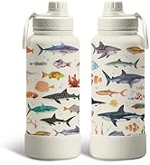 Gifts for Men 34oz Fish Water Bottle, Fisherman Tumbler with Spout Lid, Leak Proof Vacuum Insulat...