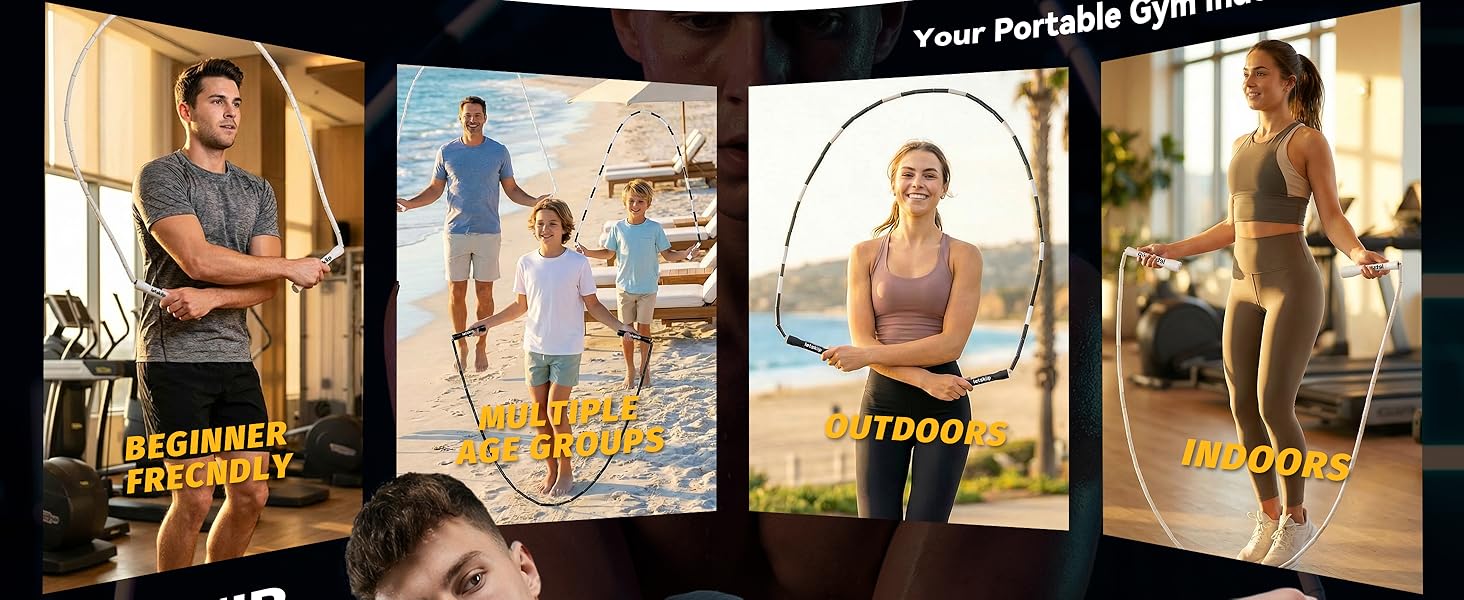 Portable gym equipment for outdoors and indoors, beginner friendly soft beaded rope for kids.