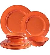 LEHAHA Orange Melamine Dinnerware Set, 12 Piece Kitchen Tableware Plates Bowls Dishes Set, Lightw...