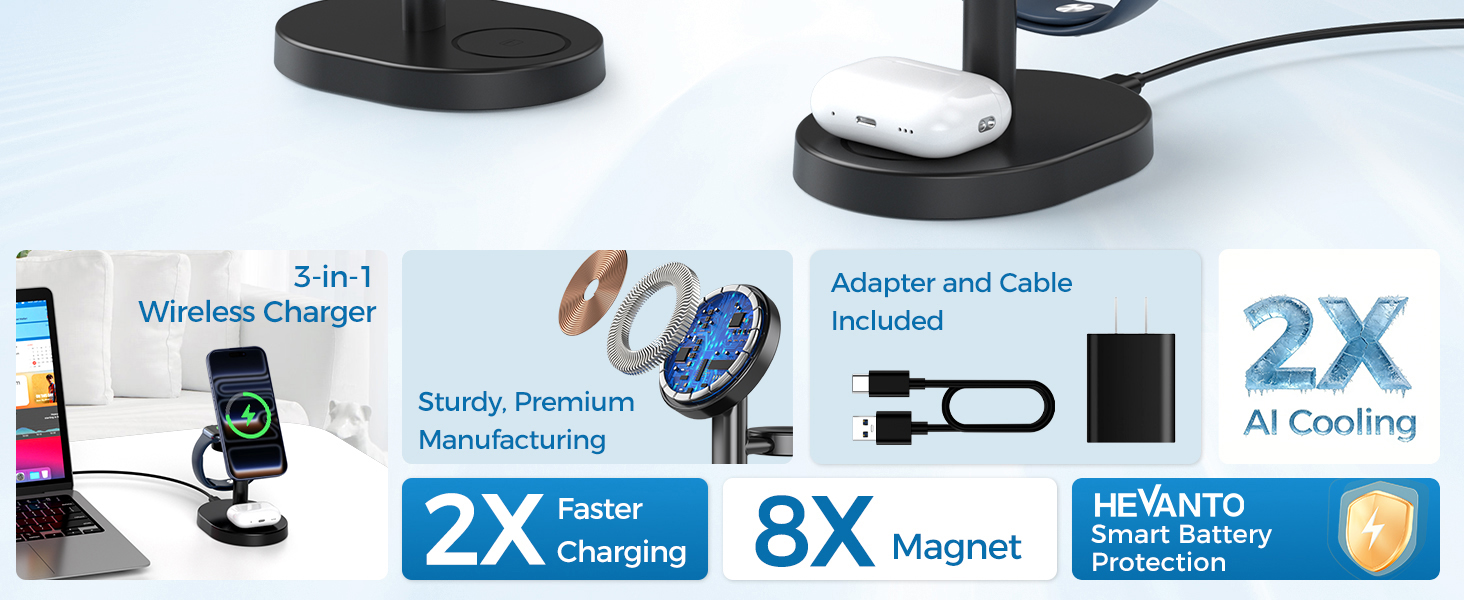 magsafe charger stand 3 in 1 magnetic wireless charging station apple watch iphone 17 16 15 airpods