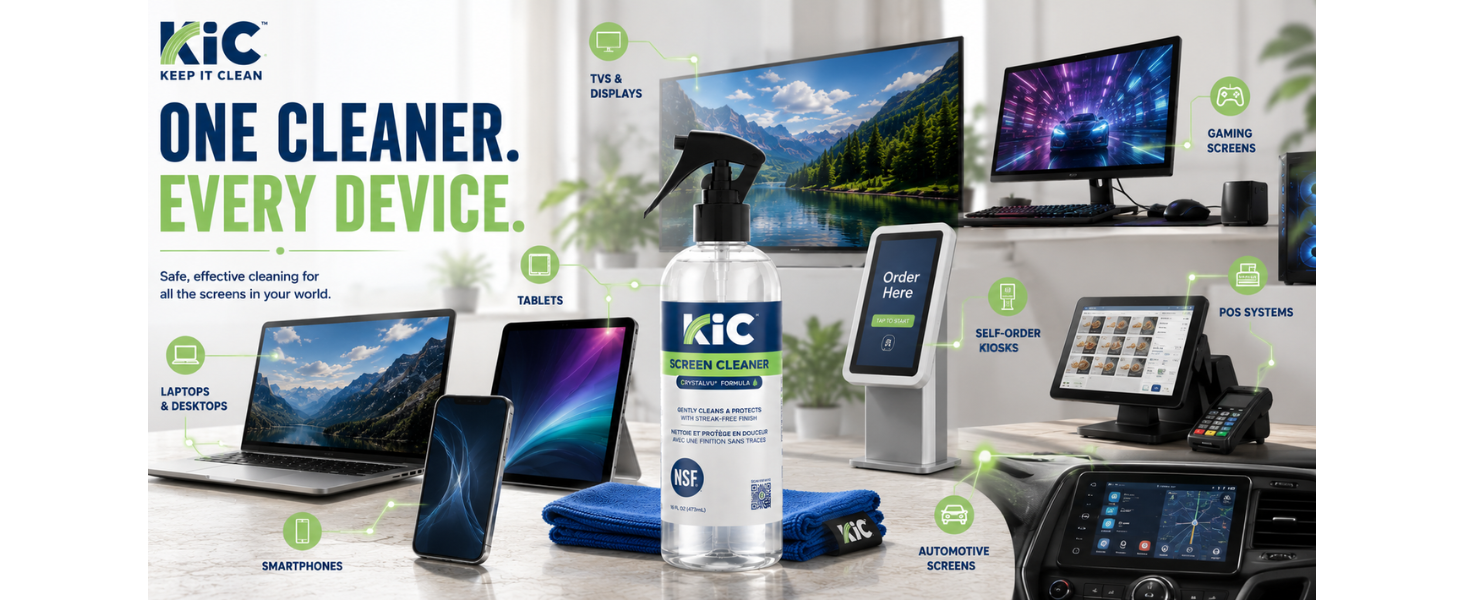 NSF Certified professional touchscreen cleaner spray bottle displayed