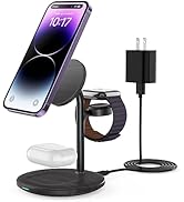 XooFly 3 in 1 Wireless Charging Station for Apple Devices, Fast Wireless Mag-Safe Charger Stand w...