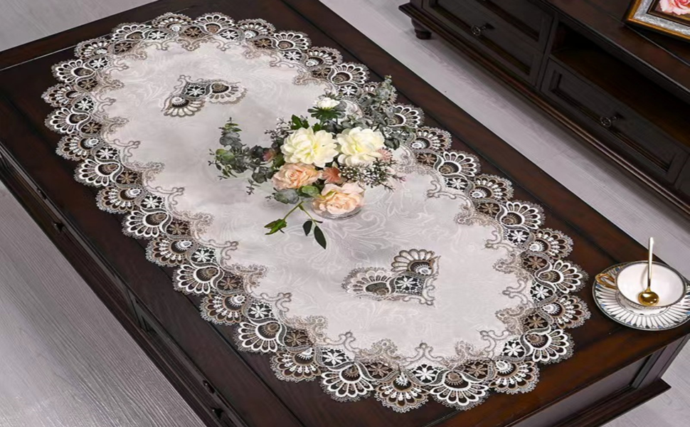 Oval embroidered tablecloth