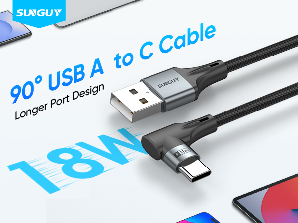 90 Degree USB A to USB C Cable