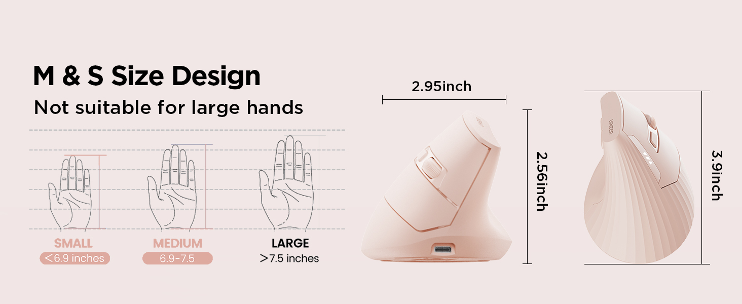 Uineer Ergonomic Wireless Mouse Pink