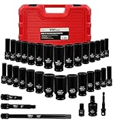 YIYITOOLS Impact Socket Set, 1/2 Inch Socket Set, SAE 3/8 to 1-1/4 inch and Metric 10-24mm with E...