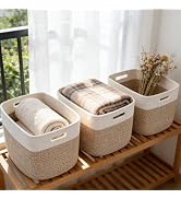 HZFTJOY 3 Pack Woven Rope Storage Baskets for Shelves,13.5"×11"×9.5" Storage Bins with Handles,Em...