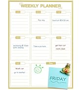 Dry Erase White Board Weekly Calendar Board, Magnetic Whiteboard for Wall,Gold Aluminum Frame Mes...