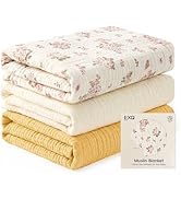 EXQ Home Muslin Swaddle Blankets for Baby, 3 Pack Cotton Breathable Soft Receiving Blankets for N...