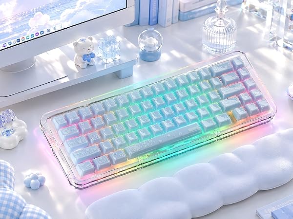 Shine through Keycaps Set OEM Profile, Cute Custom Keycaps, Jelly Keycaps, Clear Cute Keycaps