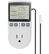 KETOTEK Digital Thermostat Plug Socket Temperature Controller Outlet 3m Probe 120V 15A 1800W C F ...