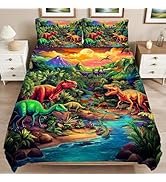 Yopiiefa Dinosaur Bedding Set 3 Pieces Soft Comforter Cover Twin Size with 2 Pillowcases 1 Duvet ...