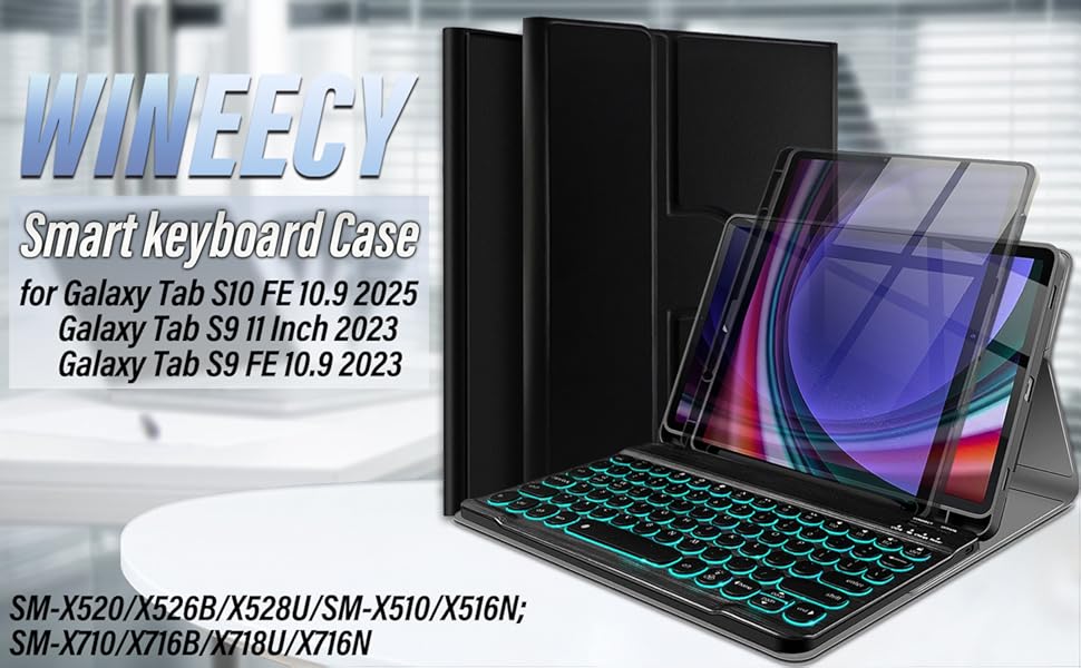 Smart keyboard case with screen protector for Galaxy Tab S9 11/S9 FE 10.9