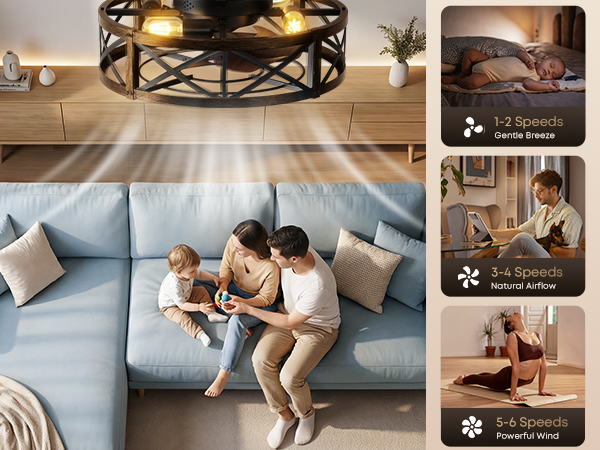Caged Ceiling Fan with Light and Remote