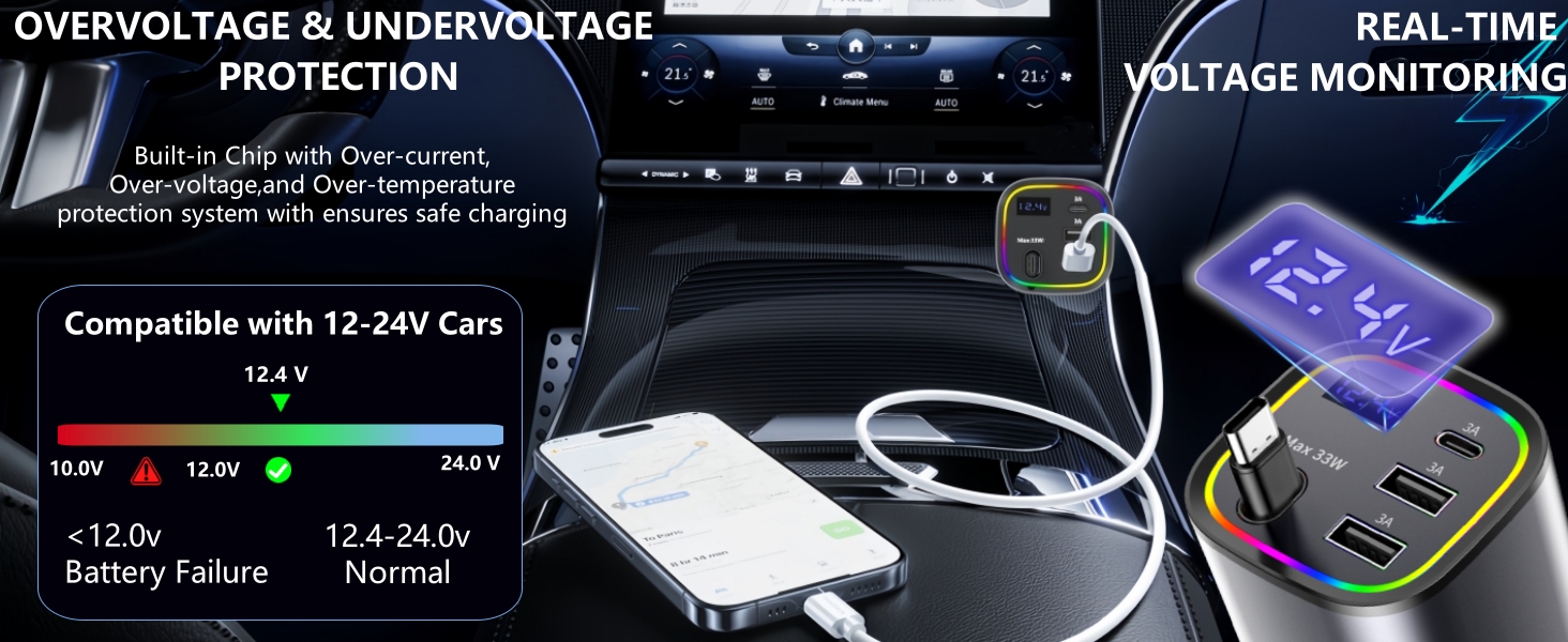 4 in 1 retractable car charger usb c car charger retractable cord fast charger car phone charger