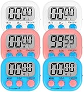 ZILLEEN 6 Pack Kitchen Timers for Cooking Digital Classroom Timers for Kids Teachers White Blue Pink