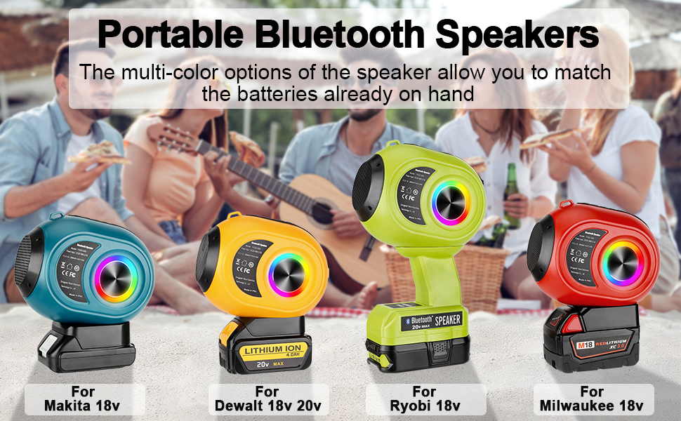 Portable cordless Bluetooth speakers options for Dewalt Ryobi Milwaukee Makita 18v 20v battery