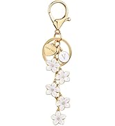 Suweibuke Cute Initial Letter Keychain with Love You Heart, Enamel Flower Charm for Key Handbag B...