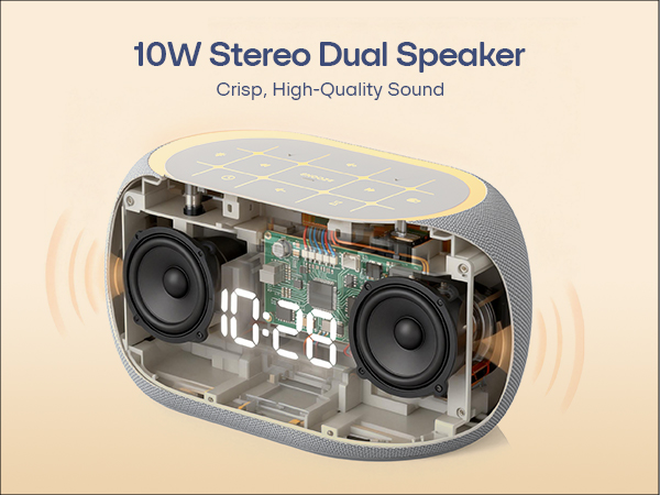 Alarm clock with 10W stereo dual speaker