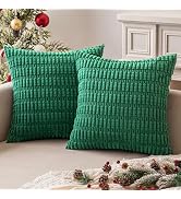 MIULEE Pack of 2 Christmas Corduroy Decorative Deep Green Throw Pillow Covers 18x18 Inch Soft Boh...