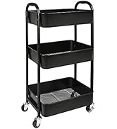 MAX Houser 3-Tier Rolling Utility Cart with Caster Wheels,Easy Assembly, for Kitchen, Bathroom (B...