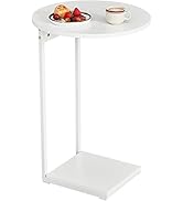 WOHOMO Side Table Living Room, Small End Table for Small Space, 25.6" C Shaped Tall Slide Under C...