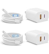 iPhone Charger, 2 Pack 20W Dual Port USB Fast Wall Charger Block, (2-Pack 6FT&amp;10FT Super Fast Cha...