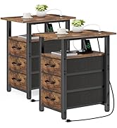 Vagusicc Set of 2 End Table with Charging Station, Narrow Side Table, Narrow Nightstand with 3 Fa...
