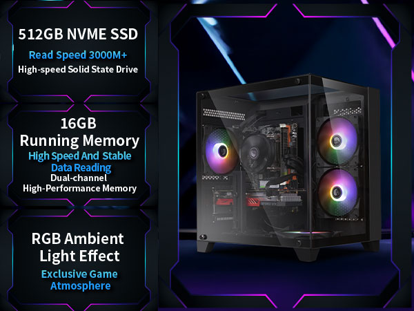 ZER-LON Prebuilt Gaming PC Desktop, Radeon RX 590 8GB GDDR5, AMD