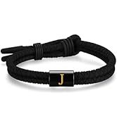 Metzm Adjustable Silicone Braided Rope Initial Bracelet for Men Women, Stainless Steel A-Z Letter...