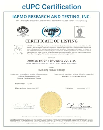 bright showers cupc certification