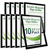 VAIIGO 8.5" x 11" Acrylic Magnetic Sign Holder Wall Mount, Self Adhesive Magnetic Display Frame w...
