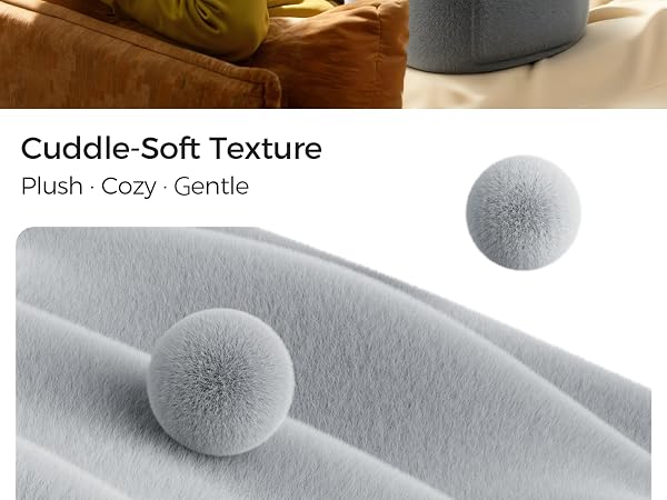  Close-up images of gray textured fabric or material surface showing soft, plush characteristics.
